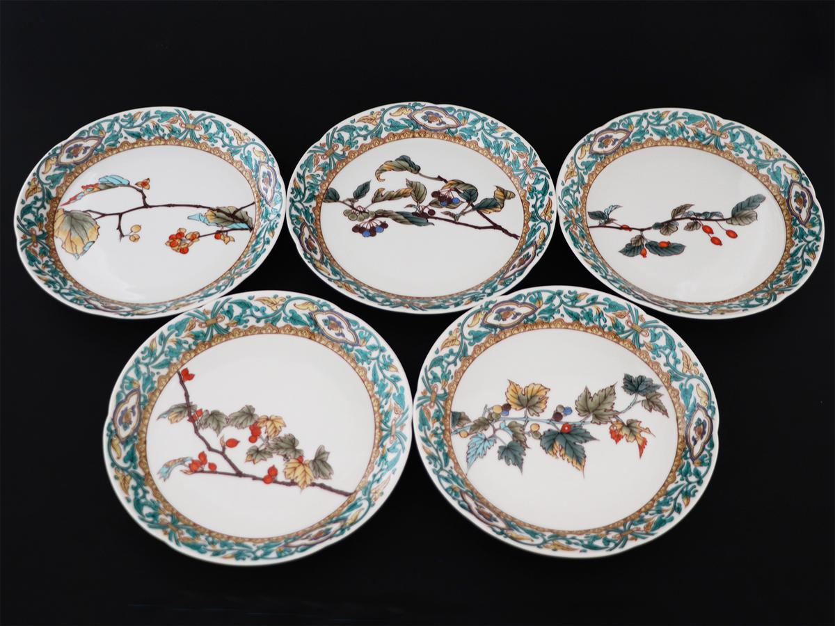 九谷焼　5.2号皿揃　果実絵変り （5枚セット）a01 食器 キッチン雑貨 キッチンアイテム 雑貨 小物 お皿 丸皿 食卓 テーブルコーディネート 