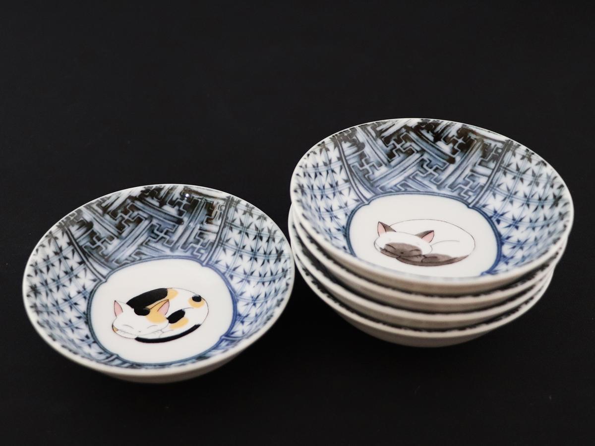 九谷焼　3号小鉢揃　眠り猫 （5枚セット）a01 食器 キッチン雑貨 キッチンアイテム 雑貨 小物 お皿 小皿 食卓 テーブルコーディネート 