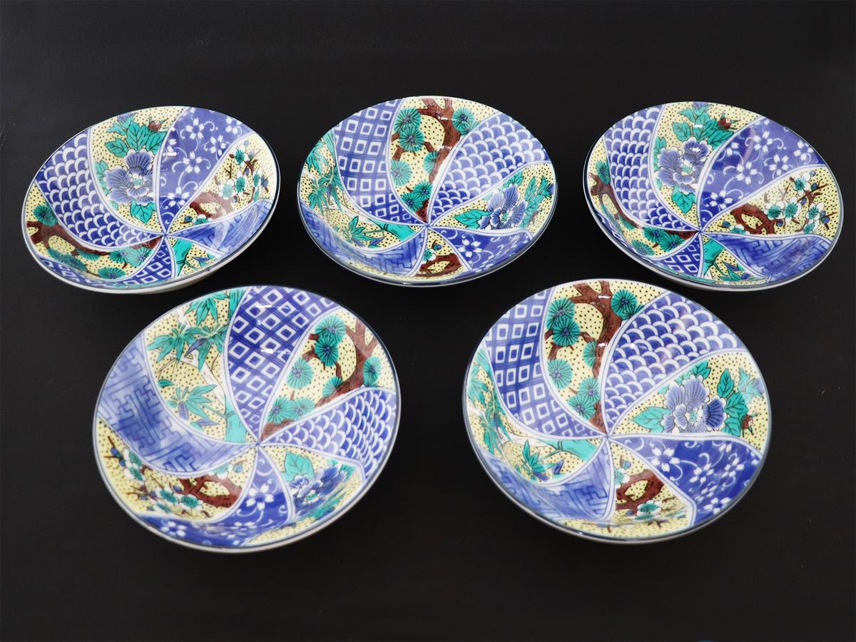 九谷焼　4.8号小鉢揃　吉田屋松竹梅 （5枚セット）a01 食器 キッチン雑貨 キッチンアイテム 雑貨 小物 お皿 小皿 食卓 テーブルコーディネート 