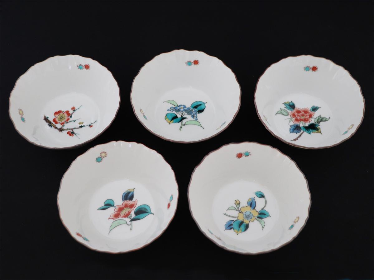 九谷焼　 3.5号小鉢揃　草花絵変り　a01 食器 キッチン雑貨 キッチンアイテム 雑貨 小物 お皿 小皿 食卓 テーブルコーディネート 