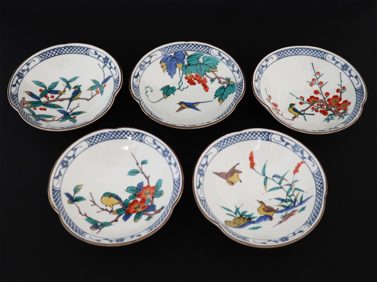 九谷焼　 4.5号小鉢揃　花鳥絵変り　a01 食器 キッチン雑貨 キッチンアイテム 雑貨 小物 お皿 小皿 食卓 テーブルコーディネート 