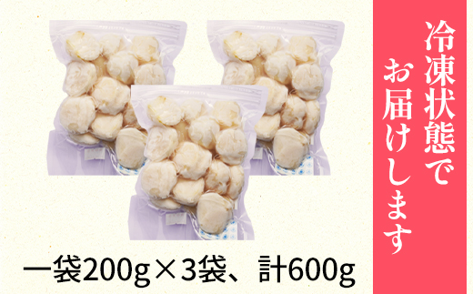 北海道噴火湾湾口産 ほたて お刺身用 ほたて貝柱 600g (200g×3袋) 2年貝