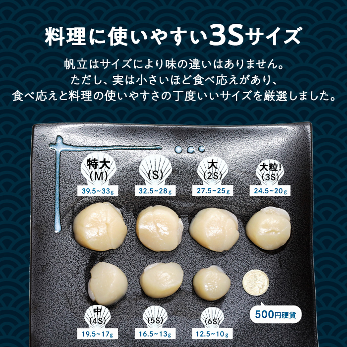 34-34 【年内配送12月15日入金まで】紋別一等～冷凍帆立貝柱1.1kg×1パック within2025