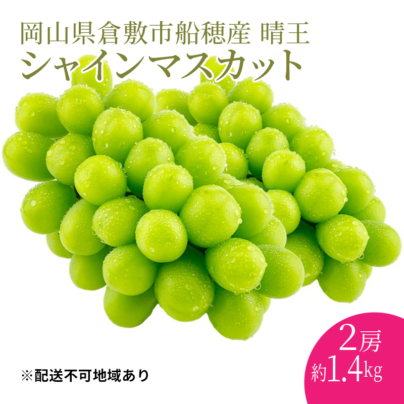ぶどう 2025年度分 先行予約 【プレミアムシャインマスカット 晴王 2房 約1.4kg】船穂産　赤秀品以上  岡山県産 葡萄 ブドウ ギフト ハレノフルーツ 皮ごと食べる みずみずしい 