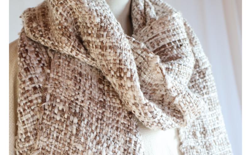 あったか ふんわり 柿渋染め手織りきびそマフラー シルク100％ ファッション レディース メンズ 防寒 新潟 