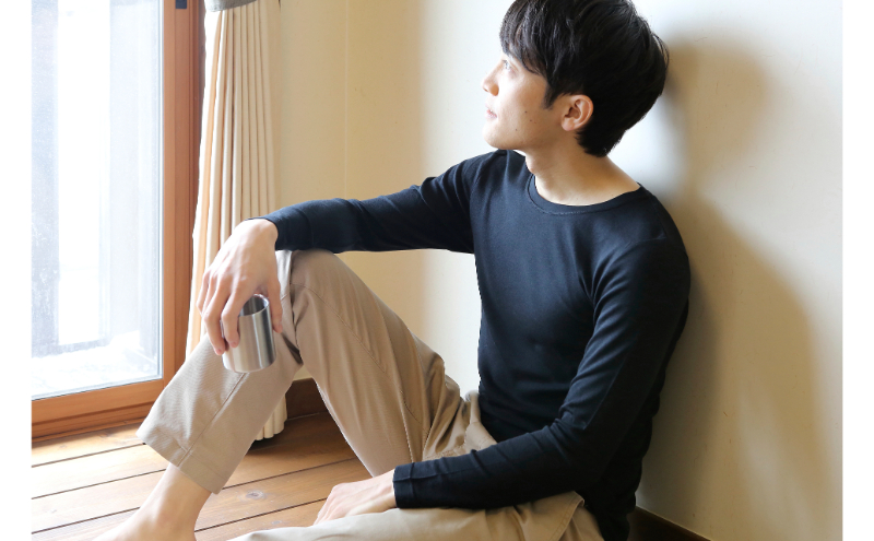 《絹生活研究所》インナー／メンズ／長袖／ブラック インナーウェア 下着 肌着 ファッション 服 男性 