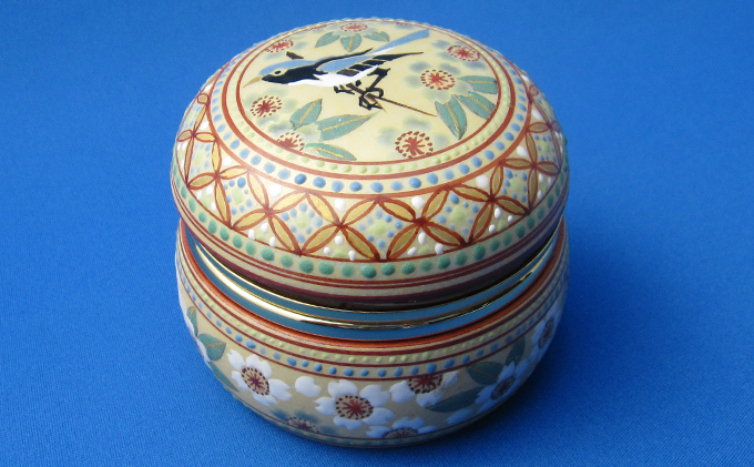 九谷焼オルゴール　桜とオオトリ a05 焼き物 民芸品 工芸品 雑貨 