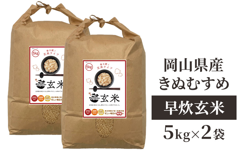 【岡山県瀬戸内市】令和6年産 早炊 玄米  きぬむすめ 5kg×2袋 岡山県産 お米 米 コメ 国内産