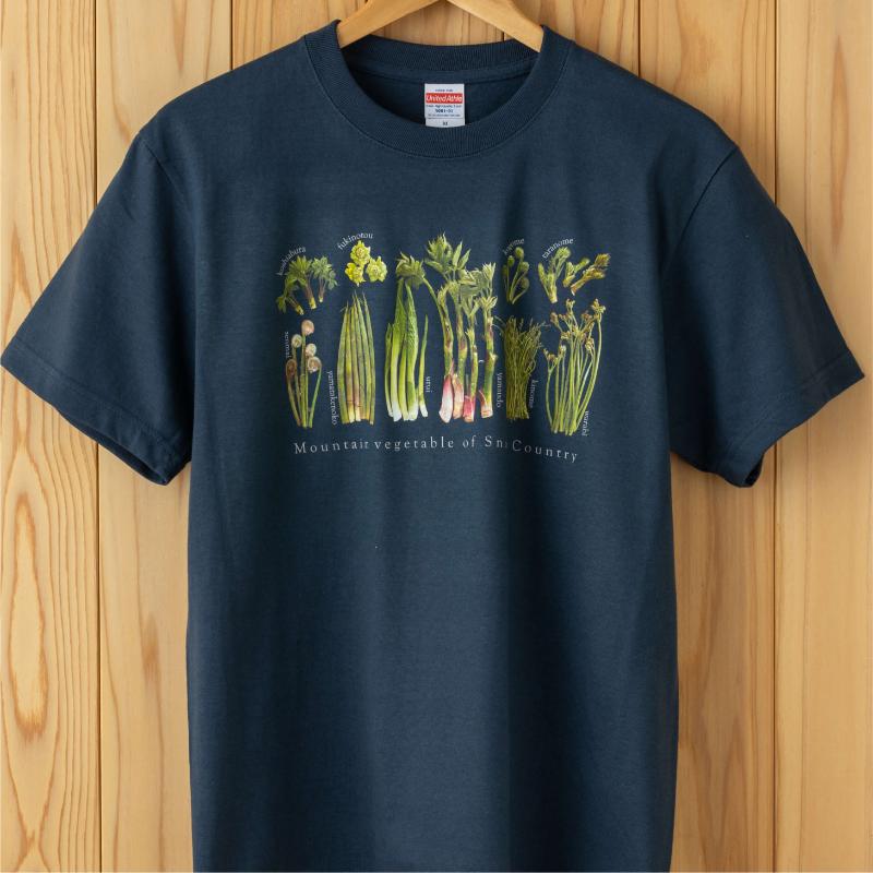 世界で唯一!着る山菜!![山菜図鑑Tシャツ・インディゴ] 半袖 ファッション メンズ レディース 洋服 新潟