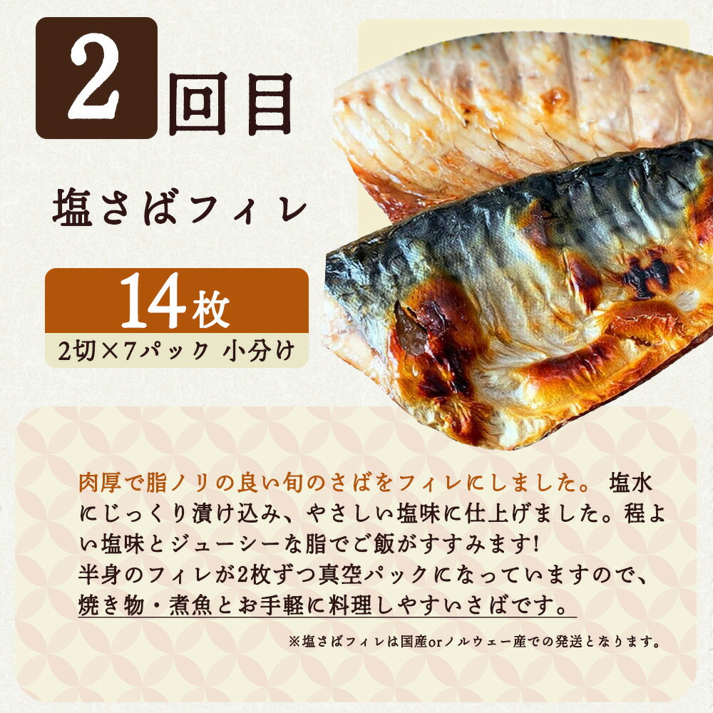 G60-T40_【定期便 全3回】魚鶴商店が選ぶ人気お魚I(銀鮭切身・サバフィレ・魚切身)