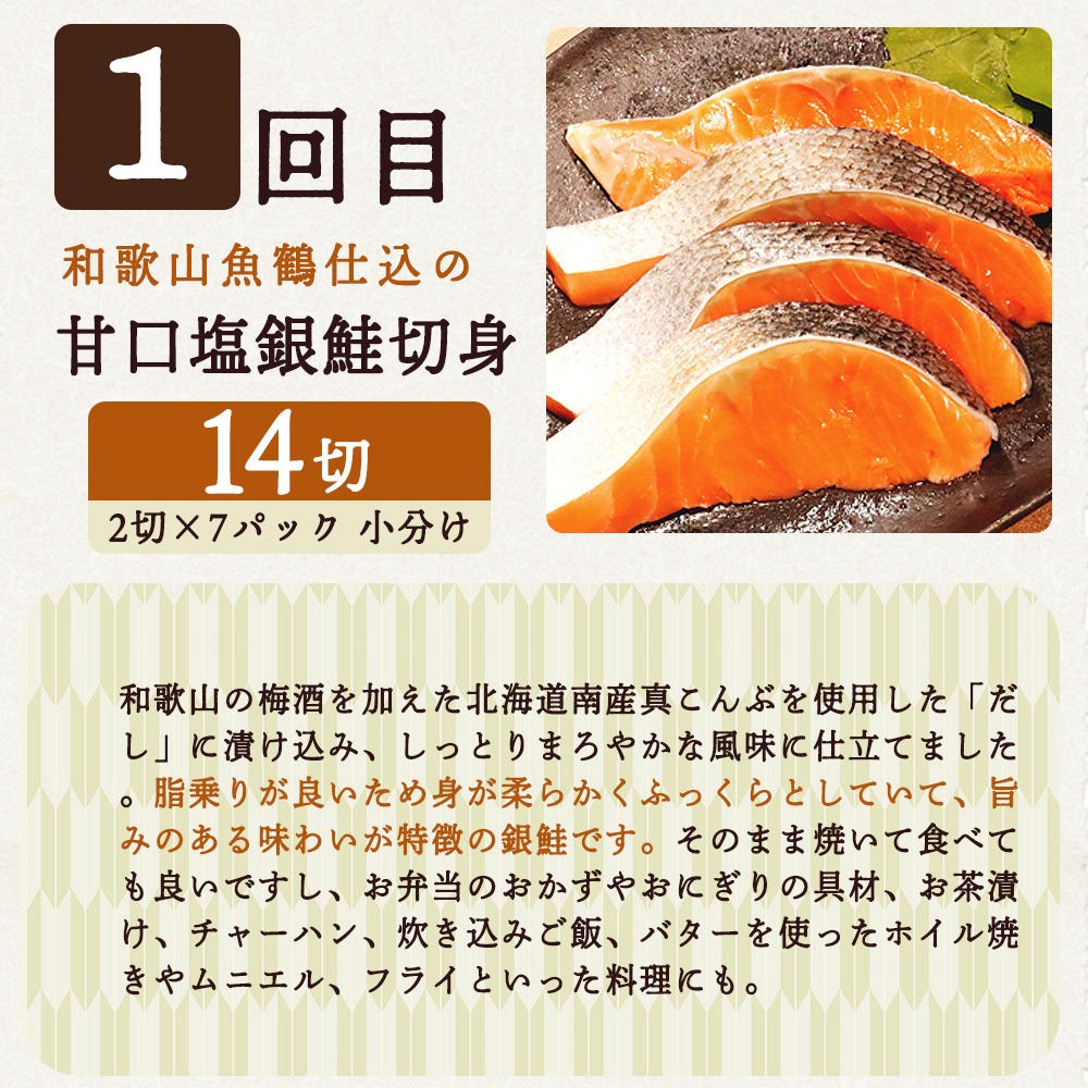 G60-T41_【定期便 全4回】魚鶴商店が選ぶ人気お魚J(銀鮭切身・サバフィレ・魚切身・海鮮漬)