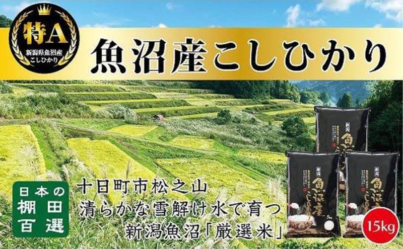 日本棚田百選のお米 天空の里・魚沼産こしひかり １５ｋｇ（５ｋｇ×３） 白米 安心 安全 こだわり 