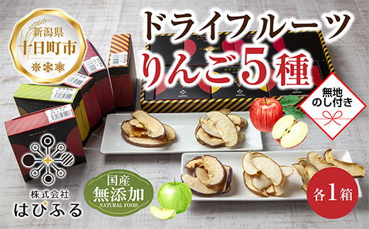 【熨斗】ドライフルーツ りんご 5種(シナノゴールド シナノスイート 紅玉 あいかの香り サンふじ)／乾燥りんご 林檎 リンゴ 無添加 砂糖不使用 国産 ギフト お取り寄せ はぴふる 新潟県 十日町市 
