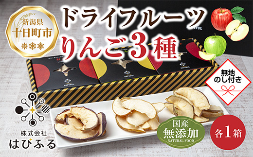 【熨斗】ドライフルーツ りんご 3種(シナノゴールド シナノスイート 紅玉)／乾燥りんご 林檎 リンゴ 無添加 砂糖不使用 国産 フルーツ 保存食 ギフト グルメ お取り寄せ はぴふる 新潟県 十日町市 