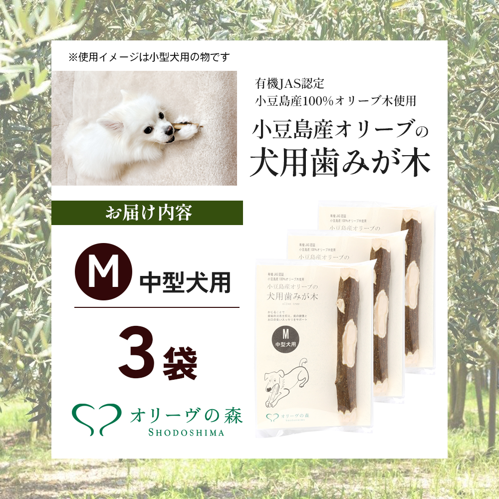 【 小豆島 】 小豆島産 オリーブの犬用はみが木 M(中型犬用) 3袋入 ペット 健康 犬 いぬ イヌ 歯磨き 歯みがき ハミガキ オリーブ オリーブ木 犬用 中型犬 香川 香川県 土庄 土庄町