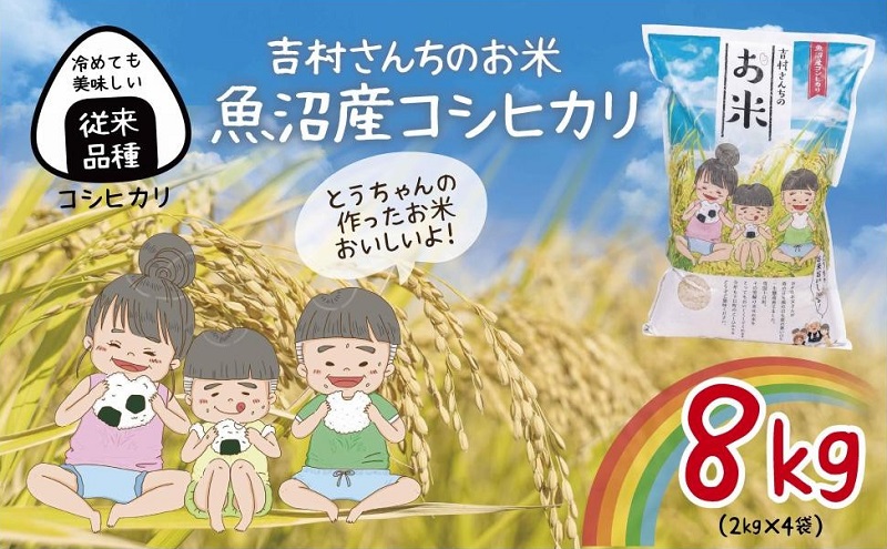 ｜従来品種｜ 魚沼産 コシヒカリ 2kg ×4袋 計8kg 米 こしひかり お米 コメ 新潟 魚沼 魚沼産 白米 送料無料 新潟県産 精米 産直 農家直送 お取り寄せ 吉村さんちのお米 新潟県 十日町市 モチモチ 