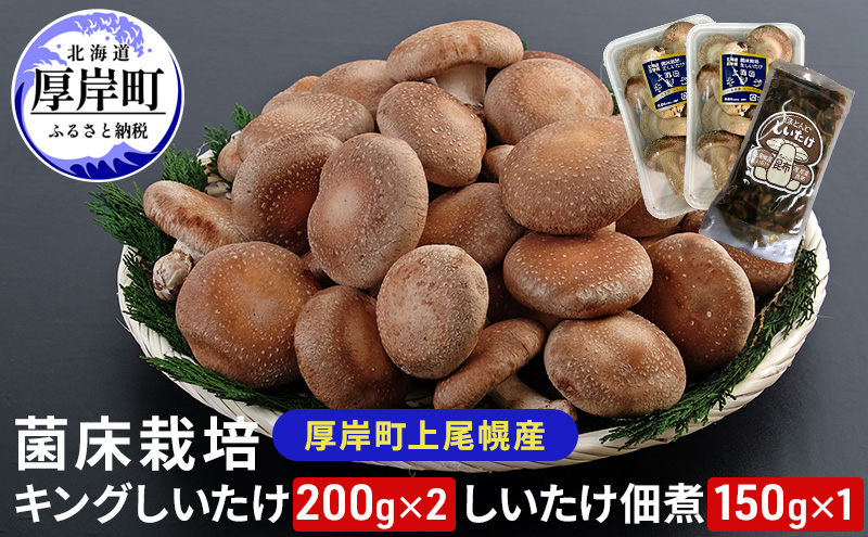 北海道産 厚岸町 上尾幌 菌床栽培 キングしいたけ 2パック しいたけ佃煮 150g×1パック 