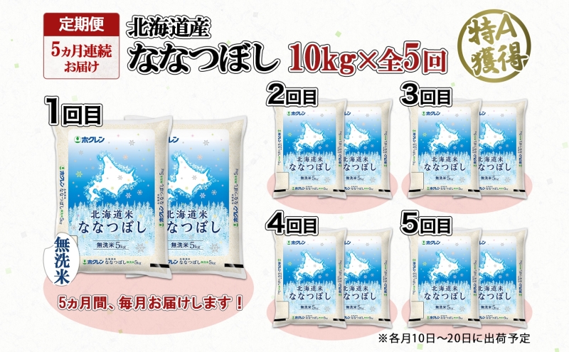 定期便 5ヵ月連続5回 北海道産 ななつぼし 無洗米 10kg 米 特A 白米 ごはん 道産米 ブランド米 10キロ 5kg ×2袋 まとめ買い お米 北海道前 グルメ お取り寄せ ようてい農業協同組合 ホクレン 送料無料 北海道 倶知安町 