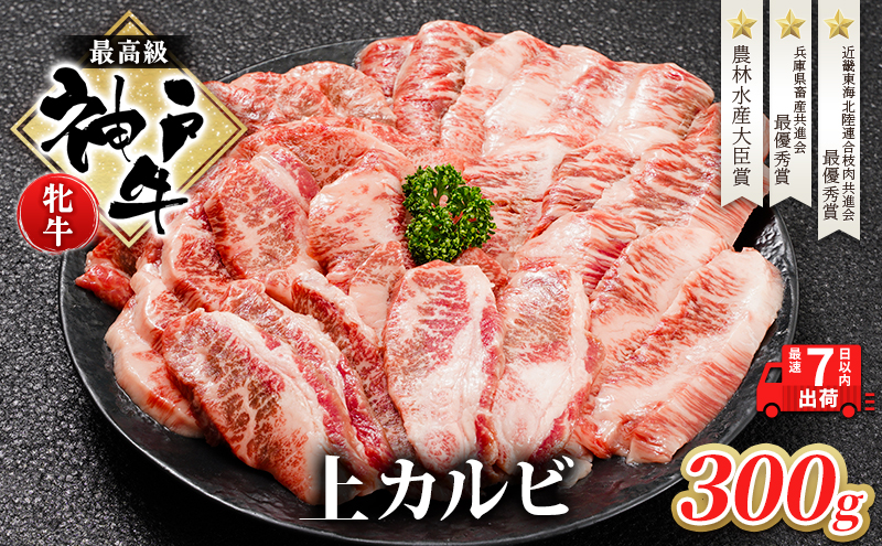 【最短7日以内発送】 神戸ビーフ 神戸牛 牝 上カルビ 焼肉 300g 川岸畜産 冷凍 肉 牛肉 すぐ届く お肉 和牛 食材 グルメ ブランド牛 日本産 国産 夕飯 晩御飯 夜ごはん 