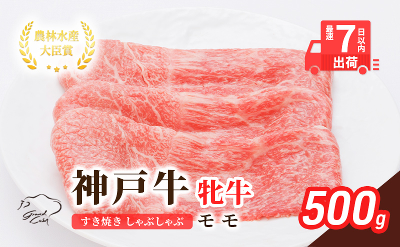 【兵庫県加西市】【最短7日以内発送】 神戸ビーフ 神戸牛 牝 モモ 500g 川岸畜産 すき焼き しゃぶしゃぶ 焼肉 冷凍 肉 牛肉 すぐ届く お肉 和牛 食材 グルメ ブランド牛 日本産 国産 夕飯 晩御飯 夜ごはん