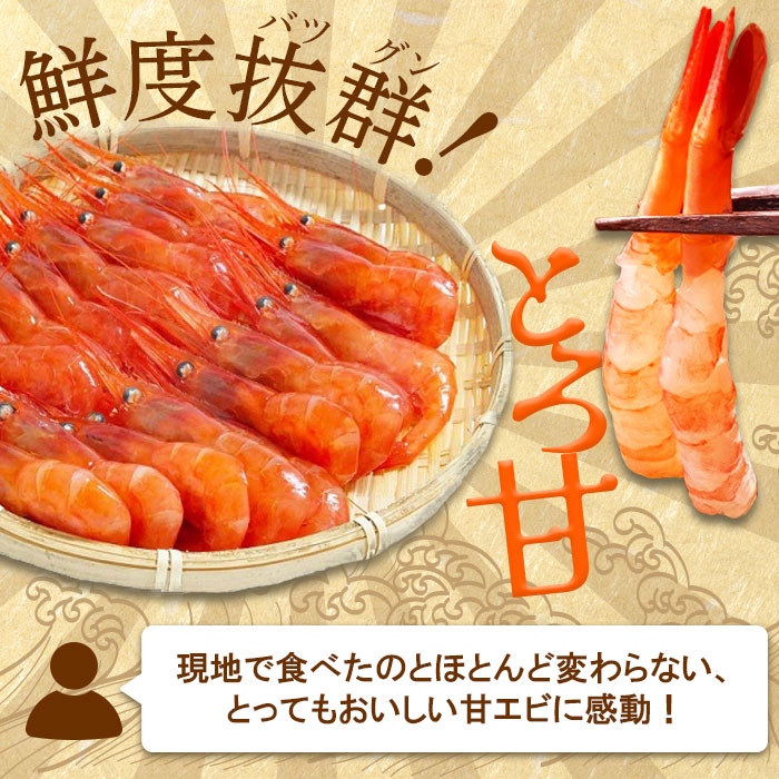 北海道羽幌町のふるさと納税 超速リキッド凍結でドリップゼロ！北海道羽幌産生鮮甘えび 600g（200g×3パック）【0312101】