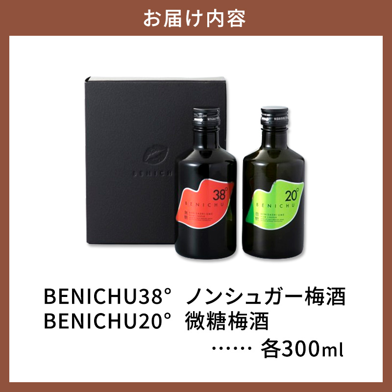 梅酒 高島屋選定品 BENICHU20° BENICHU38° 300ml 2本 甘くない梅酒 飲み比べセット お酒 リキュール 高島屋 うめしゅ 酒 アルコール 飲み比べ セット 紅映梅 微糖 無糖 梅 うめ ウメ 福井県 福井 