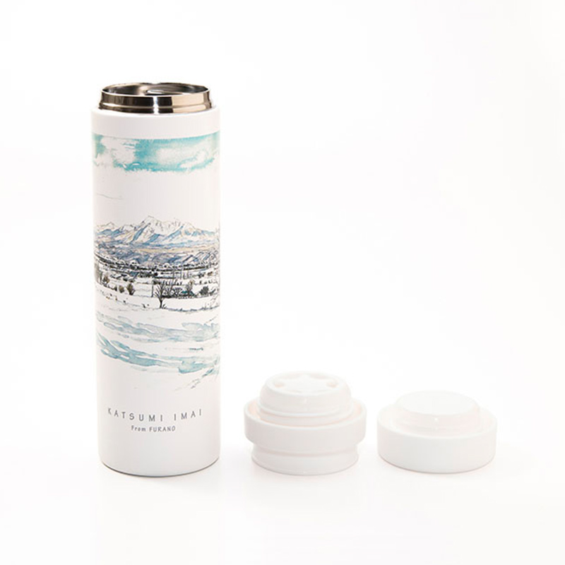半農半画家 イマイカツミ ≪サーモ ステンレスボトル（300ml）≫～清水山から望む冬の十勝岳～ 北海道 富良野市 富良野 ふらの ボトル タンブラー 景色 絶景 