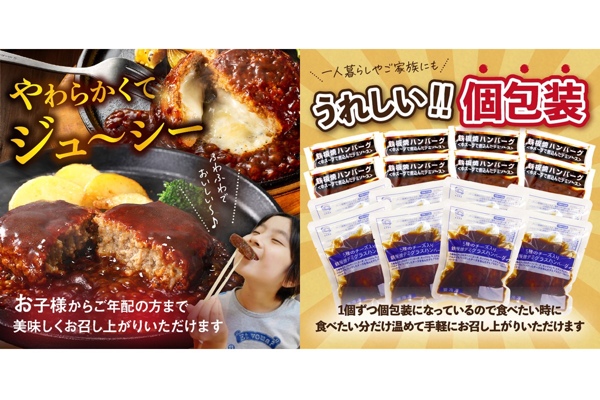 福岡県飯塚市のふるさと納税 デミソースのハンバーグ2種セット（プレーン8個＆チーズ8個）計16個【A6-030】