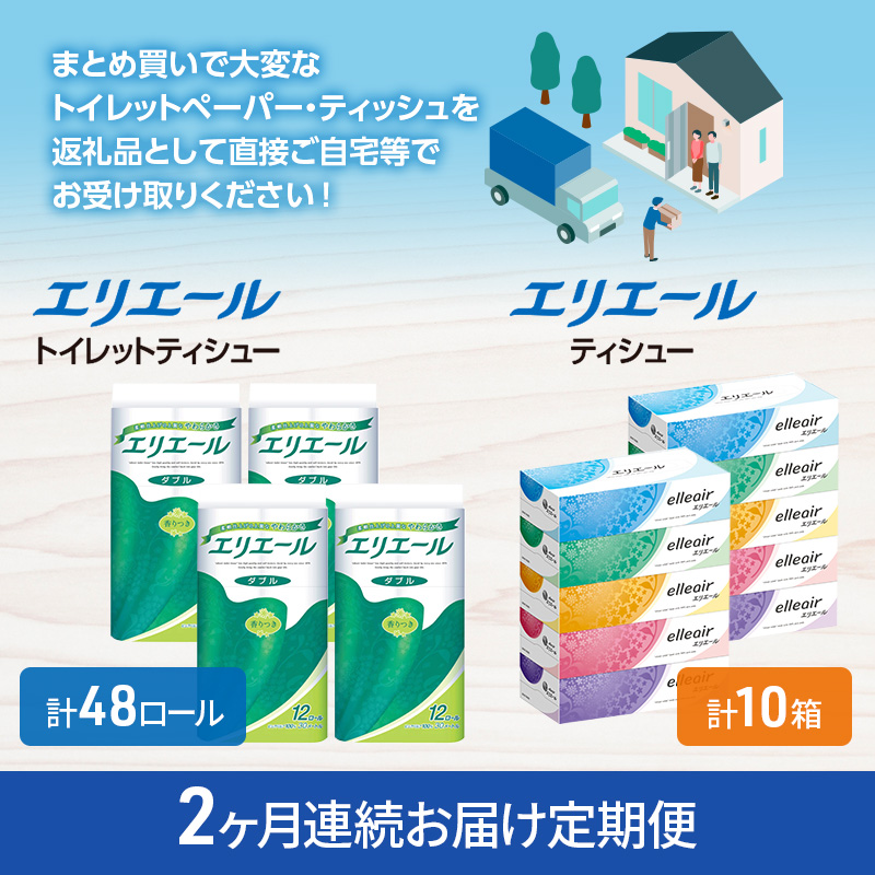 定期便 2ヵ月連続お届け エリエール 収納に便利 コンパクト [アソートA] トイレットペーパー ティッシュ トイレ ボックスティッシュ まとめ買い ペーパー ひとり暮らし 紙 防災 常備品 備蓄品 消耗品 備蓄 日用品 生活必需品 送料無料 