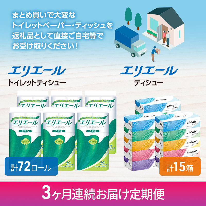 定期便 3ヵ月連続お届け エリエール 収納に便利 コンパクト [アソートA] トイレットペーパー ティッシュ トイレ ボックスティッシュ まとめ買い ペーパー ひとり暮らし 紙 防災 常備品 備蓄品 消耗品 備蓄 日用品 生活必需品 送料無料