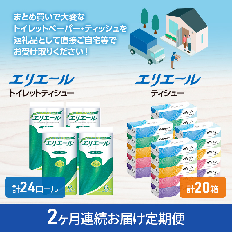 定期便 2ヵ月連続お届け エリエール 収納に便利 コンパクト [アソートB] トイレットペーパー ティッシュ トイレ ボックスティッシュ まとめ買い ペーパー ひとり暮らし 紙 防災 常備品 備蓄品 消耗品 備蓄 日用品 生活必需品 送料無料