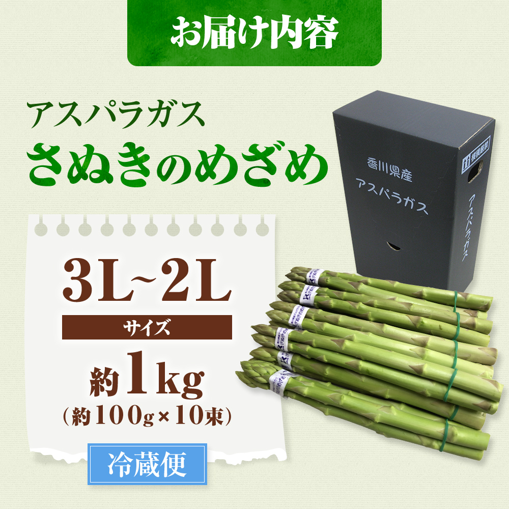 香川県東かがわ市のふるさと納税 アスパラガス【さぬきのめざめ】3L・2Lサイズ1kg 野菜 夏野菜
