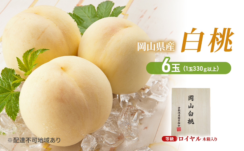 桃 2026年 先行予約 白桃 6玉（1玉330ｇ以上）等級：ロイヤル 木箱入り もも モモ 岡山県産 国産 フルーツ 果物 セット ギフト 