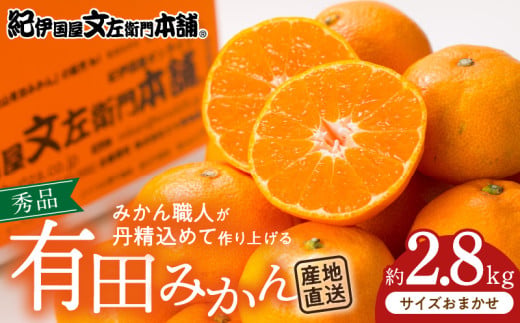 【和歌山県有田郡湯浅町】V7439_ブランド有田みかん 秀品 約2.8kg【サイズおまかせ】/ 産地直送 / 薄皮で甘い美味しい和歌山県産 / 紀伊国屋文左衛門本舗