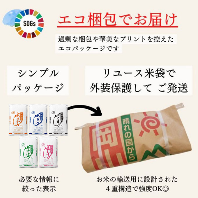 定期便 4ヶ月 令和7年産 お米 15kg（5kg×3袋）ひのひかり あさひ にこまる あけぼの きぬむすめ 特A 精米 白米 ライス 単一原料米 検査米 岡山県 瀬戸内市産 ご飯 主食 