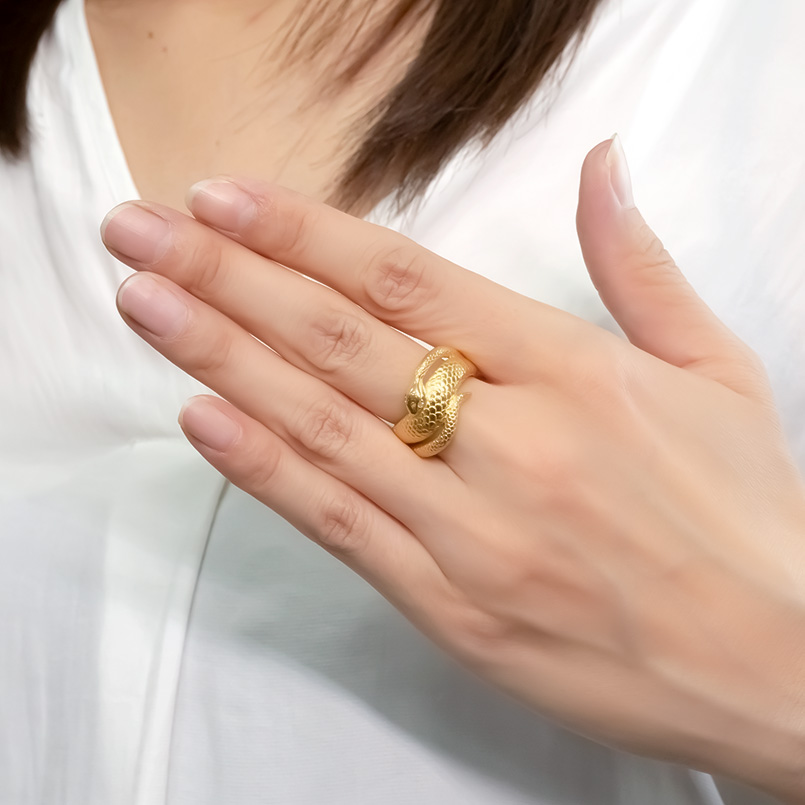 24金 純金 リング 蛇 スネーク ダイヤモンド 太め 金 ゴールド 24k