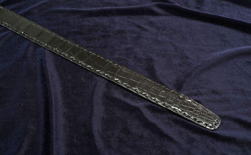 ベルト メンズ ツヤワニ クロコベルト 幅35mm クロ 手縫いステッチ レザー 革 本革 革製品 クロコダイル ワニ革 クロコダイルベルト ワニ革ベルト レザーベルト メンズベルト 黒 日本製 東京 東京都 墨田区