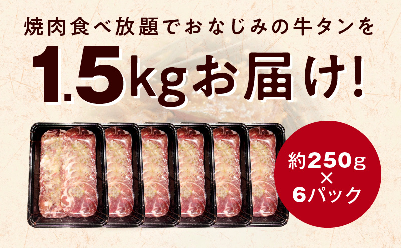 大阪府泉佐野市のふるさと納税 【10/1～寄附額改定】牛たん 1.5kg ねぎ塩味 小分け 250g×6【成型 牛タン 牛肉 焼肉 BBQ 薄切り ぎゅうたん スライス 訳あり サイズ不揃い 期間限定 家計応援】 010B1531