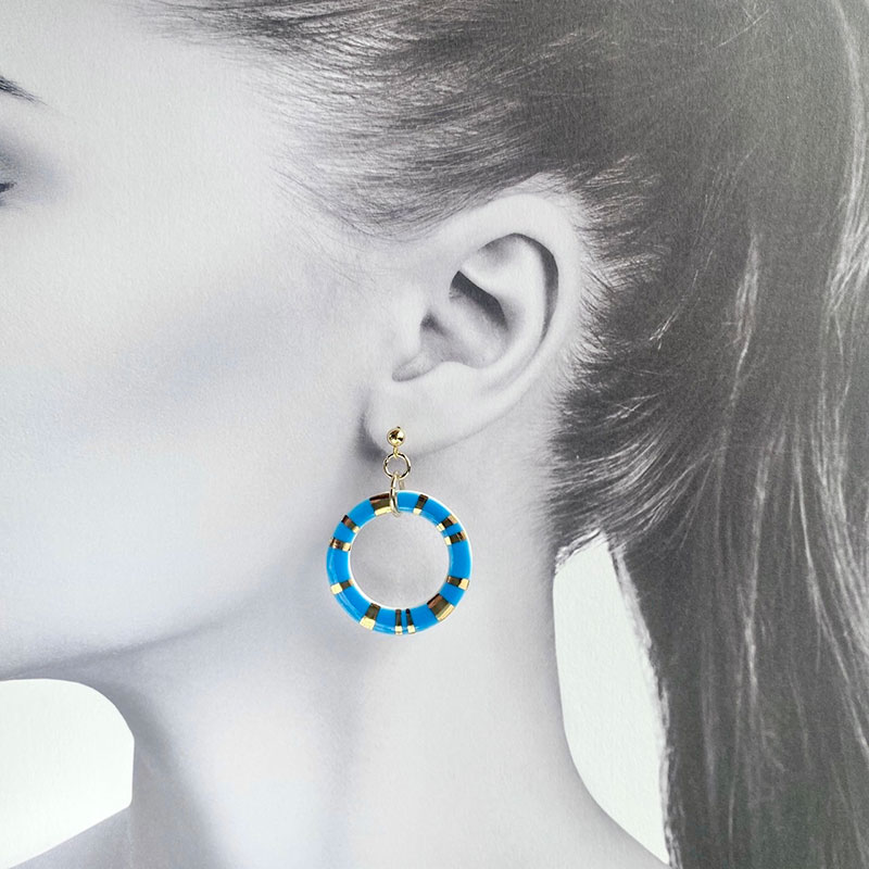 茅ヶ崎市 湘南 陶磁器 ピアス 上品 かわいい レディース ギフト プレゼント 誕生日 母の日 お祝い サマーギフト ゴールド 金 アート アクセサリー Artopus.SHONAN ピアス 日の輪 ブルー