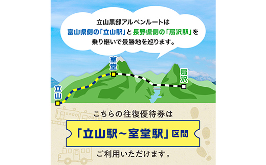 立山黒部アルペンルート ( 立山駅 ～ 室堂駅 ※往復 ) 優待券 立山黒部貫光観光 旅行 券 チケット 体験 トラベル 黒部 富山県 立山町 F6T-779