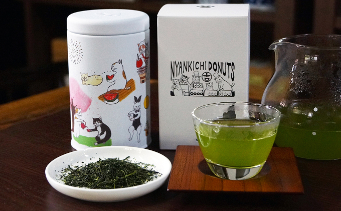 【京都府宇治田原町】ネコ缶とほっこりお茶セット(京都深蒸し茶入)〈お茶 茶 煎茶 緑茶 深むし 深蒸し茶 京都 缶 ネコ 猫 茶筒 お茶缶 飲料 保存缶〉 加工食品
