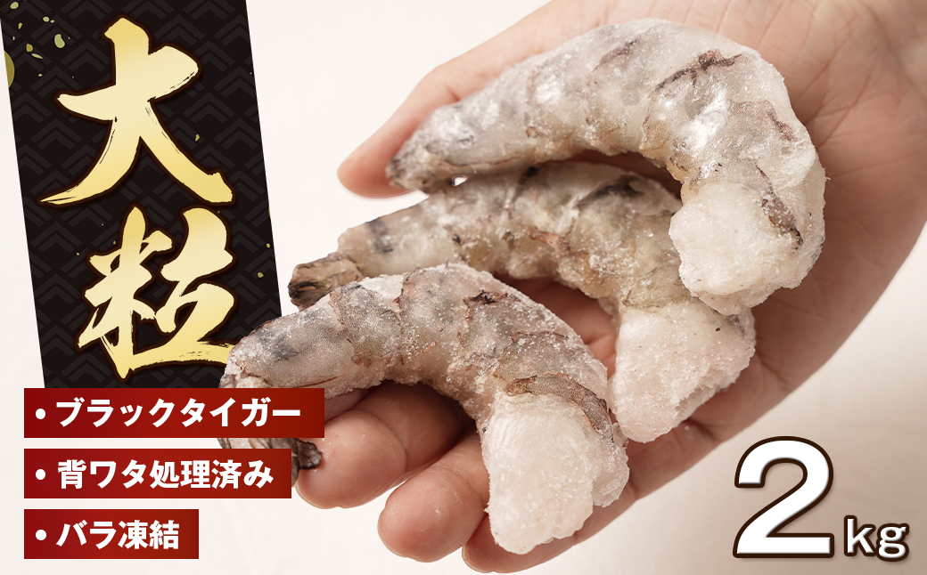 至福の大粒むきえび　背ワタ処理済 2kg（1kg×2袋）　ブラックタイガー 冷凍 ムキエビ  大型 海老