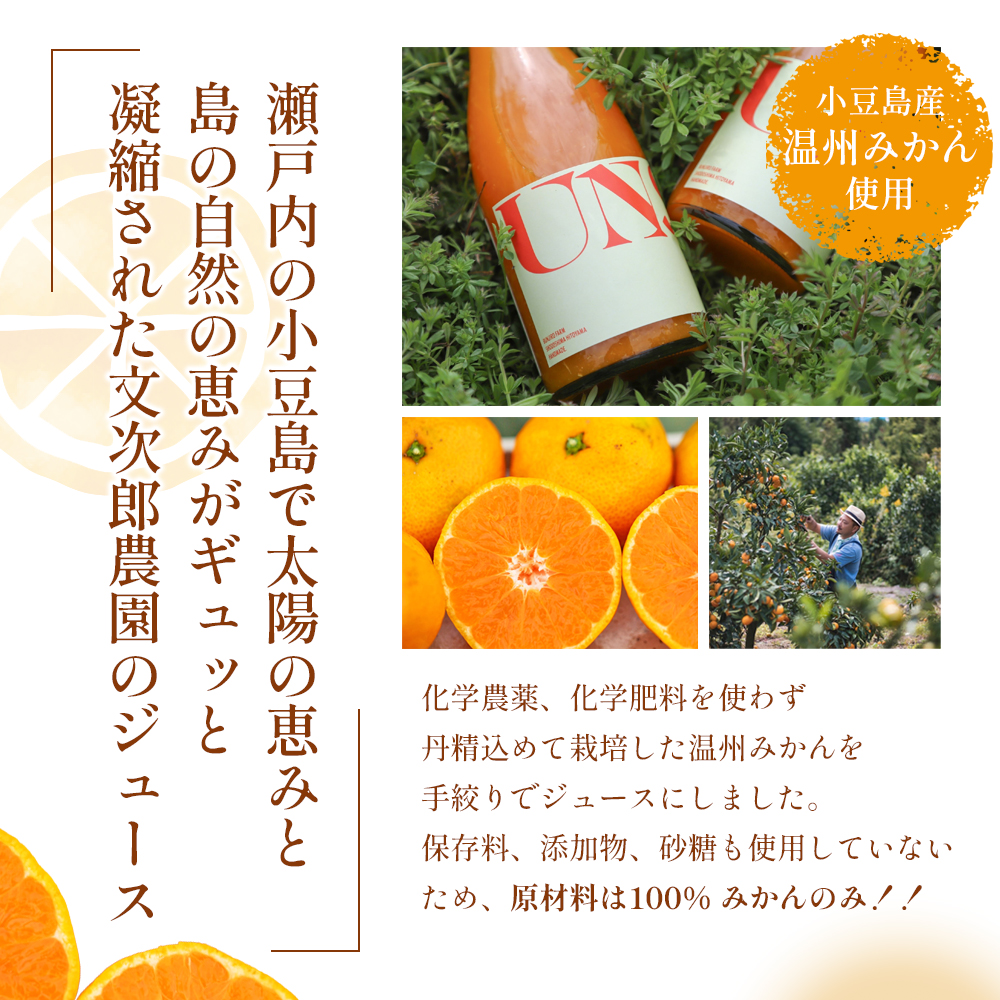 【 小豆島 】文次郎農園 温州みかん ジュース 2本セット 完熟 みかん 蜜柑 ミカン 柑橘 飲料 ドリンク 飲み物 瀬戸内 香川 香川県 土庄 土庄町