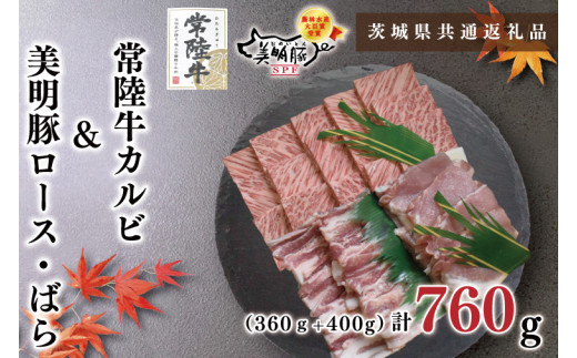 【茨城県鹿嶋市】【茨城県共通返礼品】【常陸牛A5ランク・美明豚焼肉セット】常陸牛カルビ360g+美明豚400g(ロース200g・ばら200g)(KCK-23)