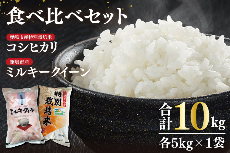 【令和7年産】鹿嶋市産ミルキークイーンと特別栽培米コシヒカリ食べ比べセット計10kg(各5kg×1袋)【お米 米 こしひかり 特別栽培 有機肥料 有機栽培 鹿嶋市 茨城県 玄米 白米 新米 おにぎり ごはん 30000円以内 3万円以内】(KBS-10）