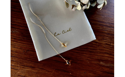 天然石シトリン（黄色）のアメリカンスクリューピアス （KBD-8-1）