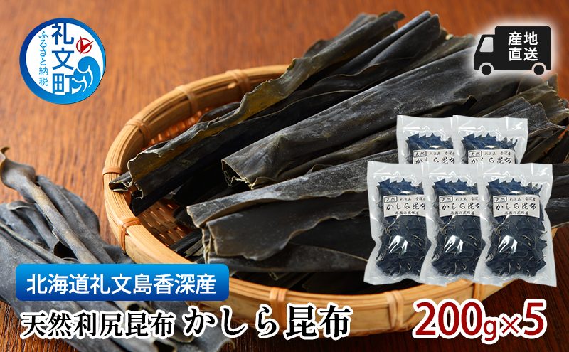 北海道 礼文島  香深産 産地直送 天然利尻昆布 かしら昆布 200g×5 昆布 だし 