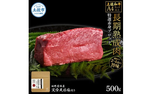 【高知県土佐市】土佐和牛 特選赤身ブロック500g 田野屋銀象完全天日塩1P付き 長期熟成肉 田野屋銀象 完全天日塩付き 赤身 牛肉 ブロック 肉 お肉 和牛 国産 牛 熟成肉 ブロック肉 豪華 贅沢 真空パック