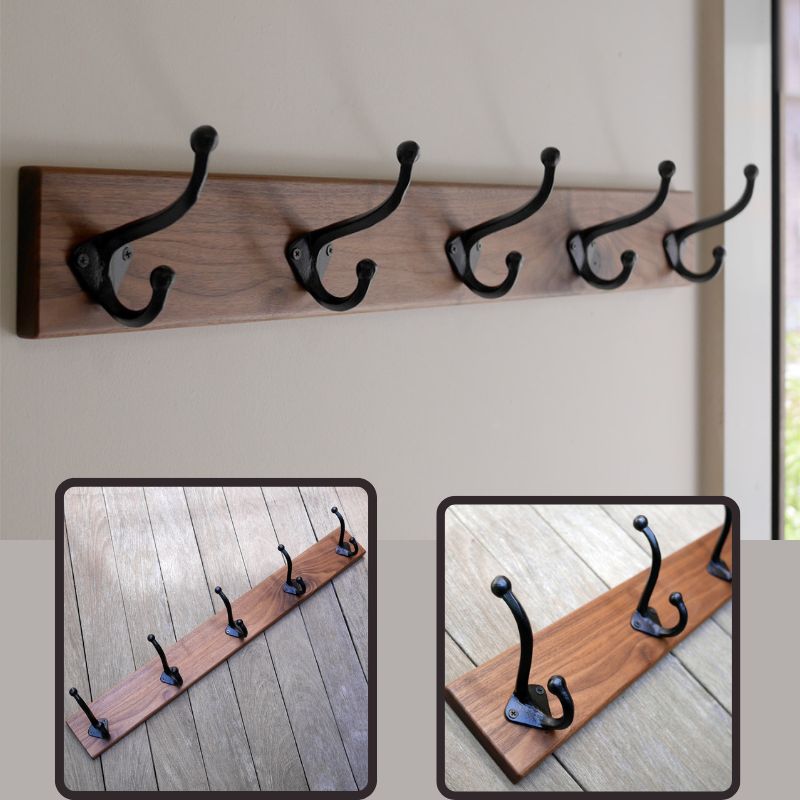 無垢ウォルナット材＆5連大きなアイアンダブルフックのウォールコート