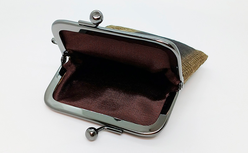 がま口ポーチS ぜんまい紬 茶系 ファッション小物 財布 ファッション 